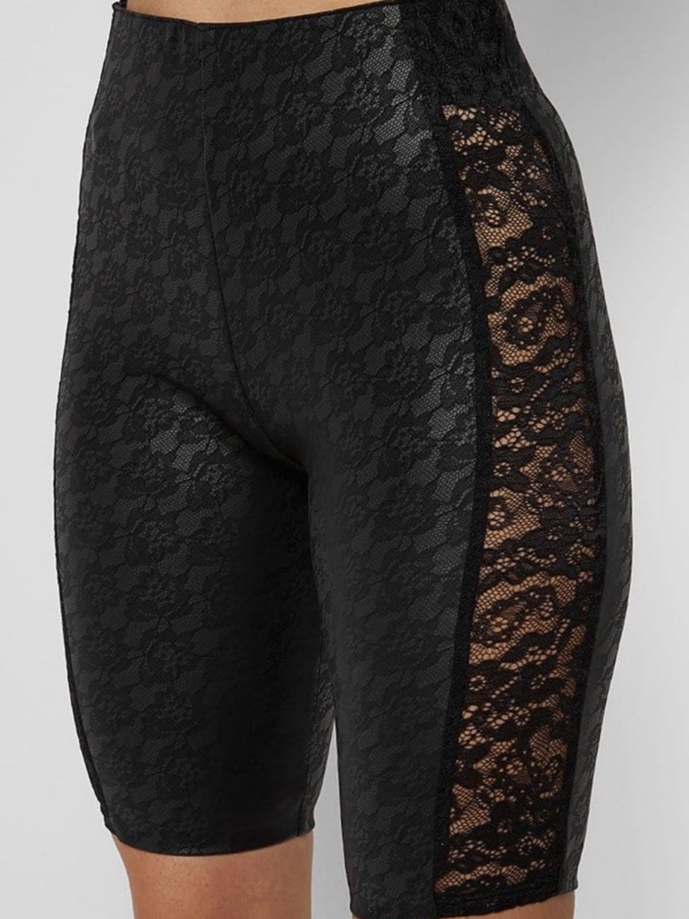 Maniere De Voir Black Lace-Panel High-Waist Bike Shorts - Picture 3 of 6